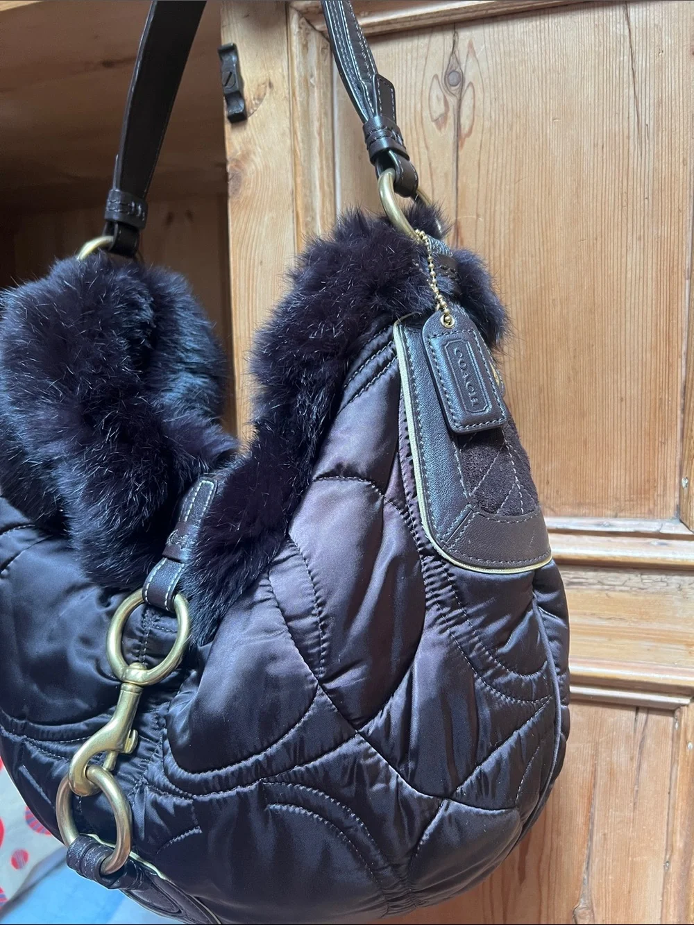 Coach 3587 SoHo Ski Hobo Nylon Rabbit Fur Bag
